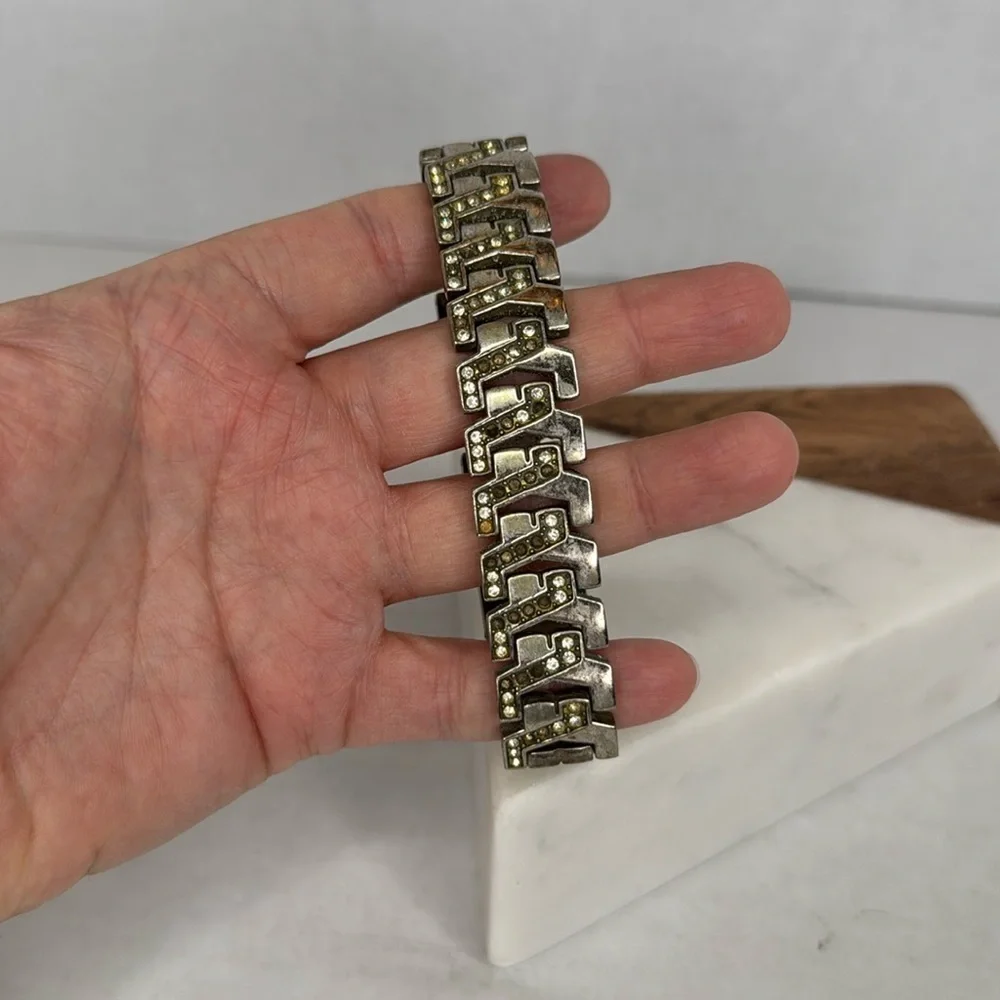 Vintage Art Deco bracelet 1930s-1940s clear Rhinestone glass chrome plate C22